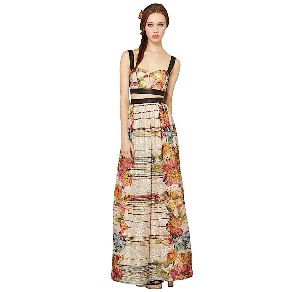 Alice + Olivia “Sveva” Floral Lace Bustier Cut-out Maxi Dress W/Leather Straps 8 - Picture 2 of 16